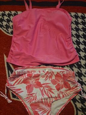 Amazon Girls Pink Tankini Top with Pink Floral Bikini Bottom